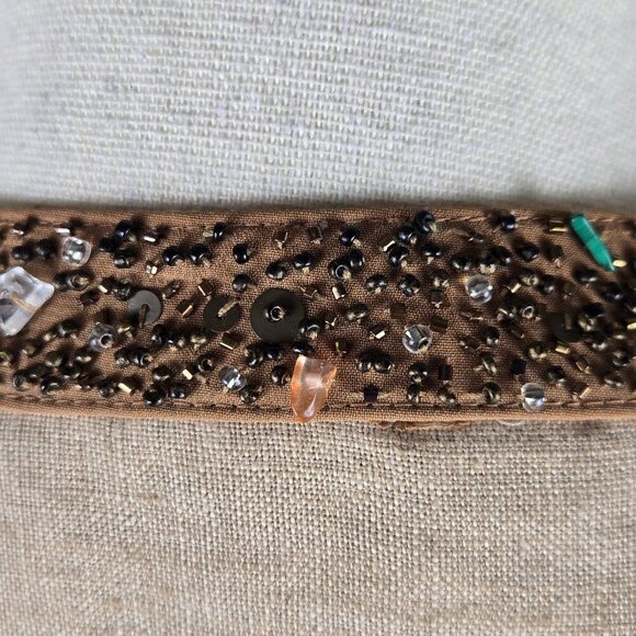 Carole Little Petite Size PXL Tan Linen Jacket Snap Front Beaded Detail Lined - Picture 8 of 12